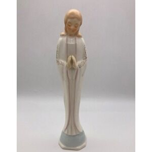 Vintage Mid Century Porcelain Praying Madonna 8.25" Standing Pink Blue Japan